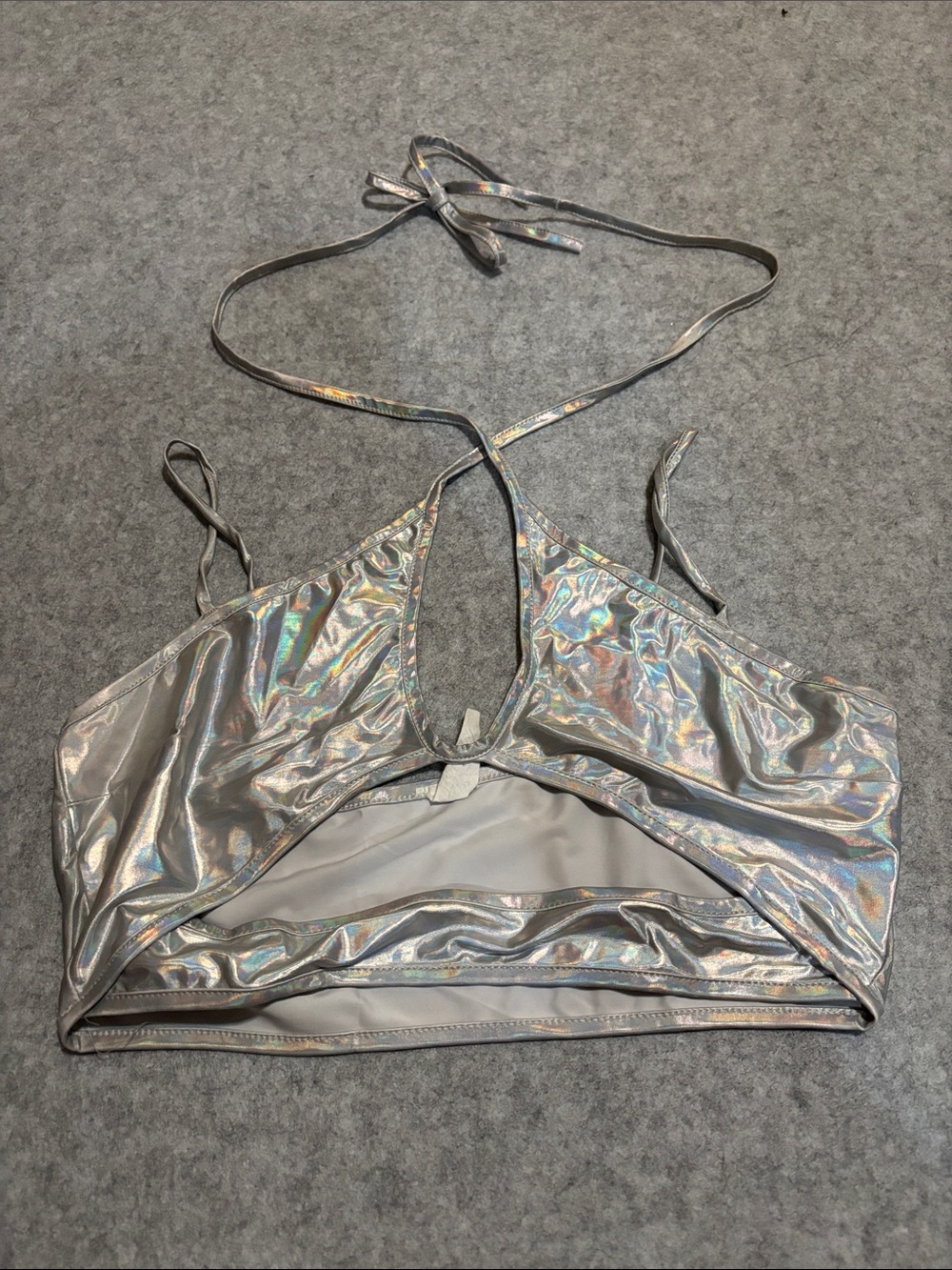 iHeartRaves Holographic Iridescent Silver Halter Rave Top